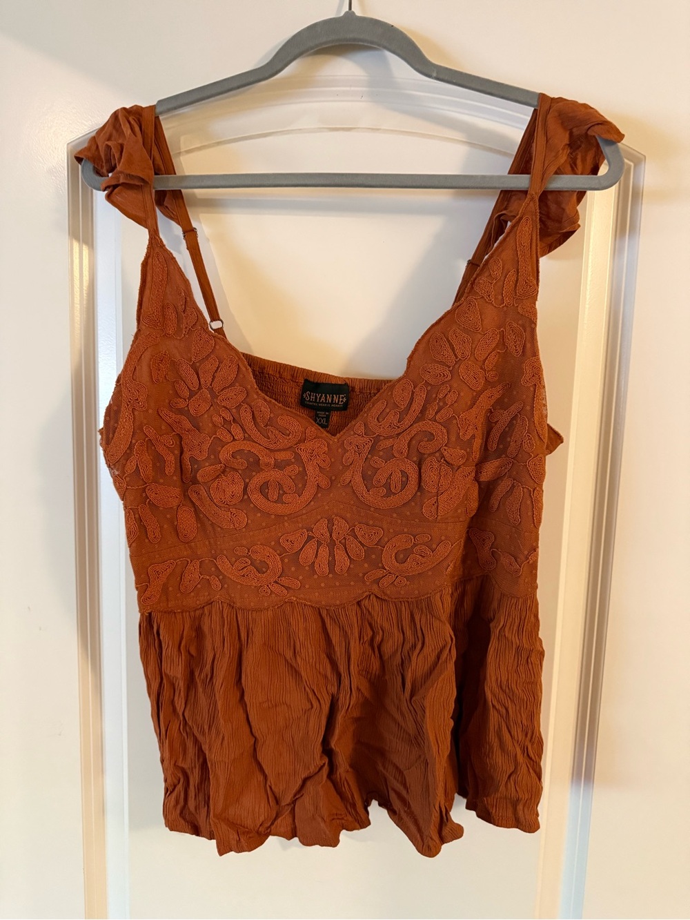 Shyanne Rust Brown Embroidered Tie-Strap Camisole